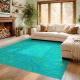 ODIKA Abstract Swirl Blue & Green Washable Area Rug - Low Pile Non-Slip & Pet Friendly
