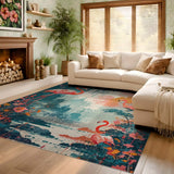 ODIKA Washable Flamingo Abstract Area Rug, Low Pile Non-Slip Artistic Carpet