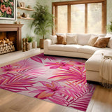 ODIKA Tropical Pink Hibiscus Washable Area Rug - Low Pile Floral Print