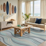 Teal Abstract Wave Abstract Area Rug