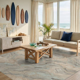 Beige Teal Marble Swirl Abstract Area Rug