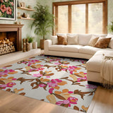 ODIKA Washable Bohemian Floral Area Rug - Low Pile Non-Slip Pink & Orange Rug