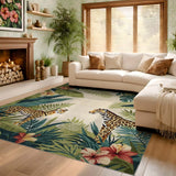 ODIKA Washable Tropical Jungle Leopard Rug - Low Pile Non-Slip Area Rug for Kids & Pets