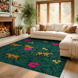 ODIKA Tiger & Floral Jungle Pattern Washable Area Rug - Low Pile Non-Slip