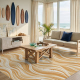 Orange Coastal Waves Washable Area Rug