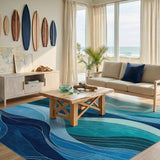 Abstract Area Blue and Teal Blue Teal Wave Abstract Area Rug