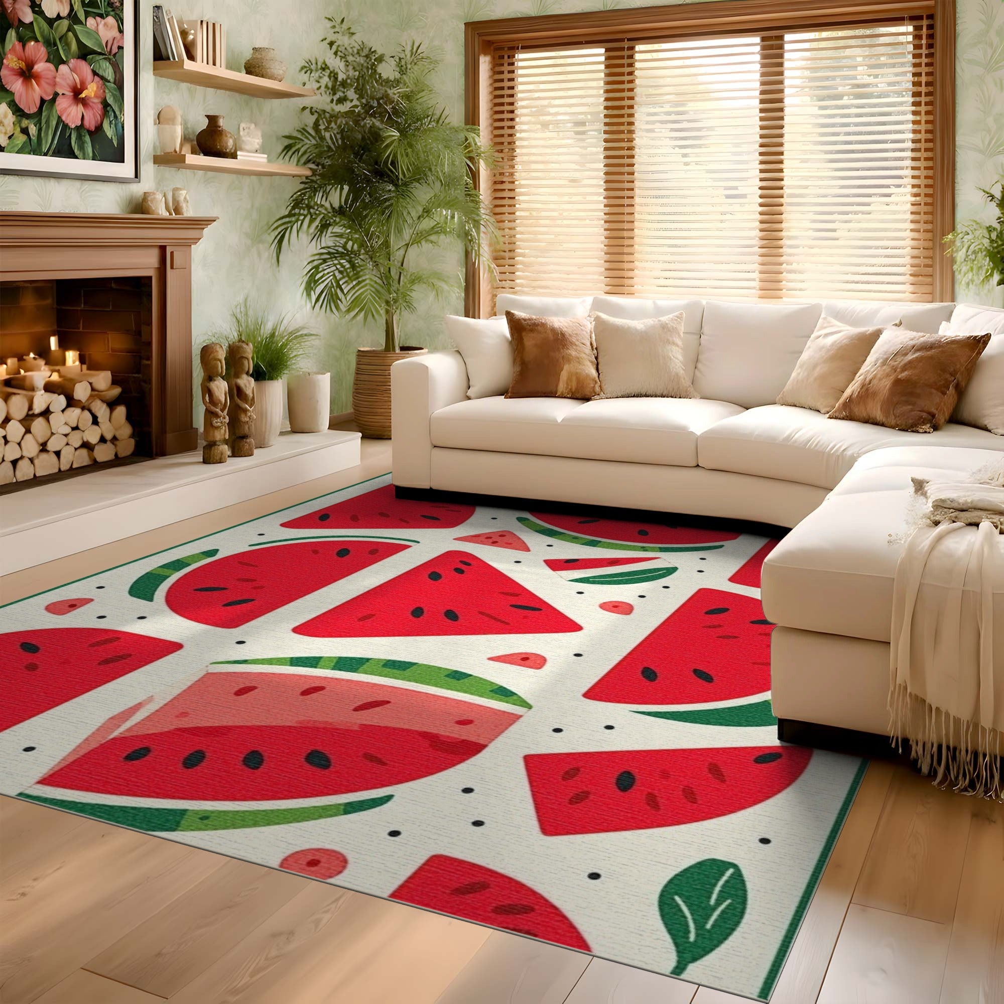 ODIKA Washable Watermelon Print Area Rug - Low Pile Non-Slip Nursery & Kitchen Décor