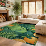ODIKA Tropical Monstera & Citrus Washable Low Pile Area Rug - Non-Slip, Pet & Kid Friendly