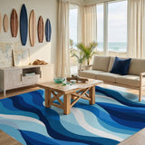 Blue Ocean Wave Coastal Area Rug