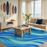 Blue and Teal Blue Swirl Wave Area Rug