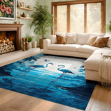 ODIKA Washable Tropical Blue Flamingo Art Area Rug - Low Pile Non-Slip Carpet