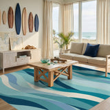 Wave Blue and Teal Blue Wave Coastal Area Rug