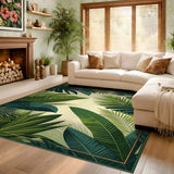 ODIKA Tropical Botanical Monstera Palm Leaf Washable Rug - Low Pile Non-Slip Area Rug