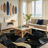 Black Gold Fluid Abstract Area Rug