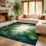 ODIKA Tropical Botanical Jungle Washable Area Rug - Low Pile & Non-Slip