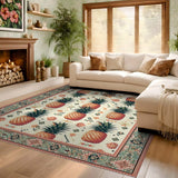 ODIKA Tropical Pineapple Washable Area Rug, Low Pile Non-Slip Boho Rug