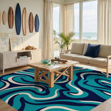 Teal Wave Swirl Abstract Area Rug