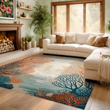 ODIKA Modern Coral Reef Washable Area Rug - Non-Slip Low Pile Artistic Carpet
