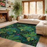 ODIKA Tropical Botanical Leaf Washable Rug - Non-Slip Low Pile Area Rug