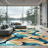 Dynamic Blue Dolphin Sea Wave Rug