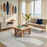 Layered Beige Wave Abstract Area Rug