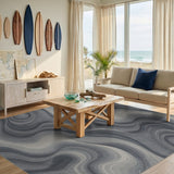 Grey Fluid Wave Abstract Area Rug