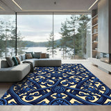 Deep Blue Ornate Scroll Filigree Rug