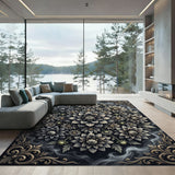 Dramatic Monochromatic Floral Mandala Rug