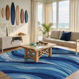 Coastal Blue Ocean Waves Washable Area Rug