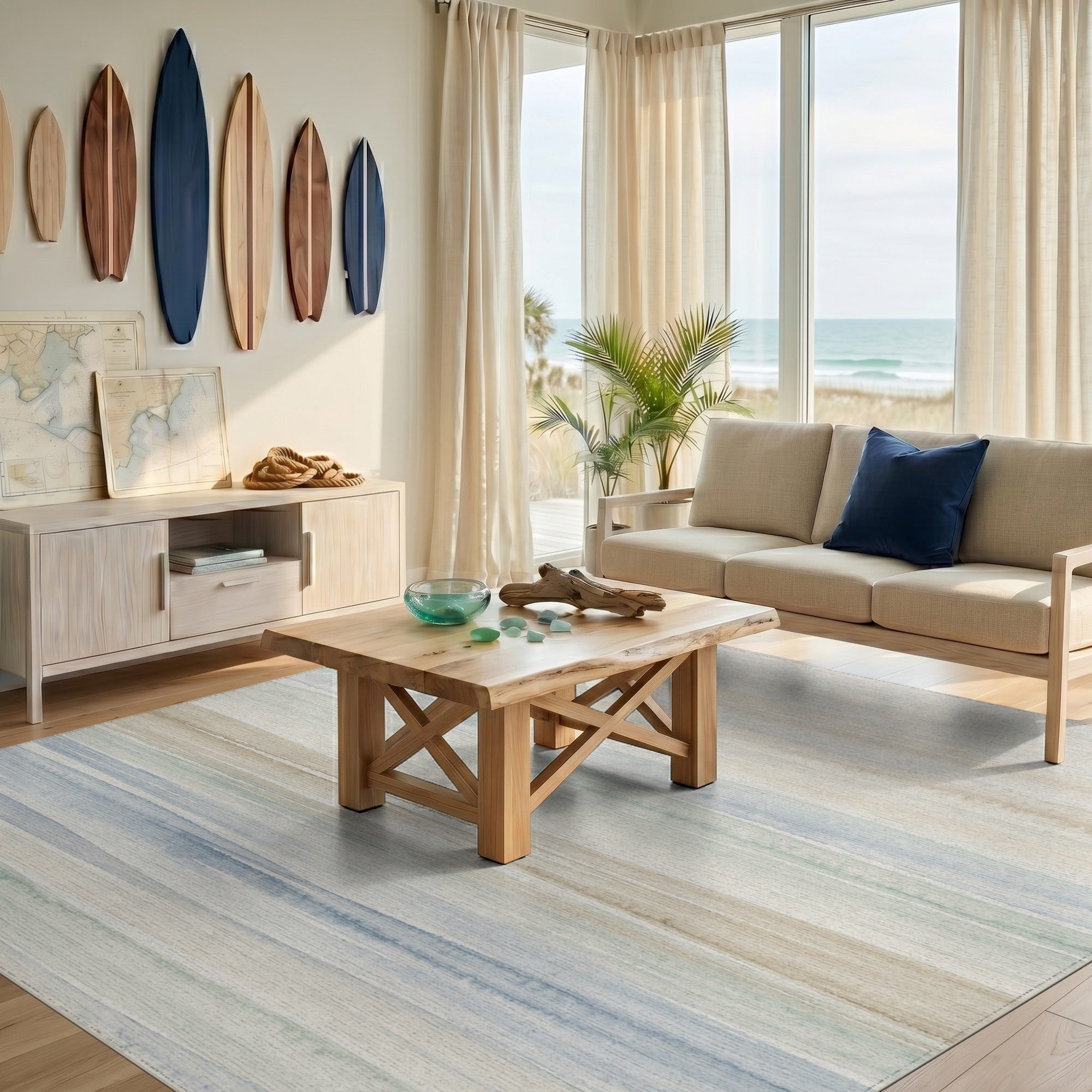 Blue Teal Coastal Horizon Area Rug