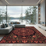 Crimson Red Floral Medallion Borders Rug