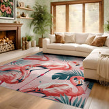 ODIKA Tropical Flamingo Pink Washable Area Rug - Non-Slip Low Pile Pet Friendly