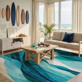 Coastal Wave Blue Teal Area Rug