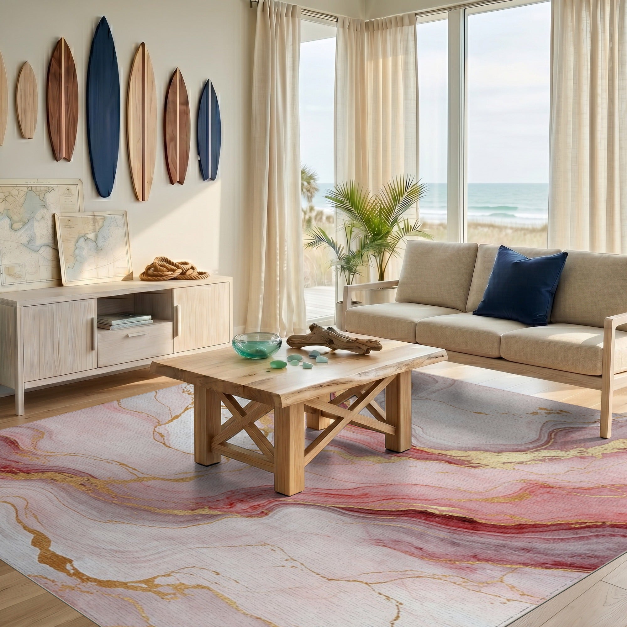 Pink Gold Marble Abstract Area Rug