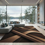 Brown Geometric Ribbon Abstract Overlay Rug