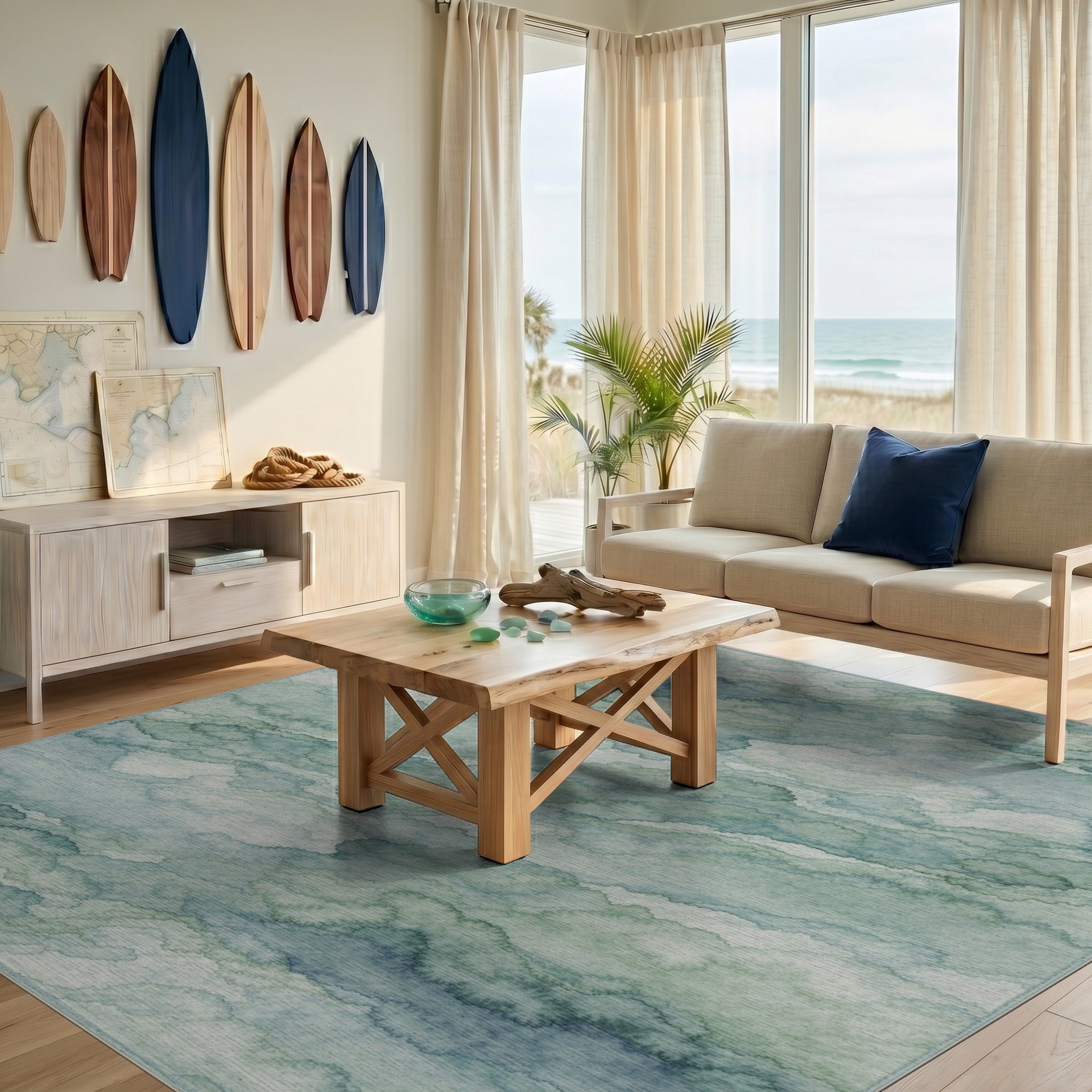 Blue Teal Abstract Cloud Area Rug