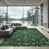 Emerald Green Intricate Floral Mandala Rug