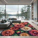 Warm Coral Pink Dahlia Floral Arrangement Rug