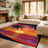 ODIKA Tropical Sunset Palm Tree Washable Area Rug - Low Pile Non-Slip Indoor Rug