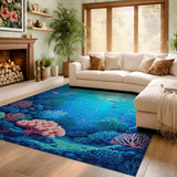 ODIKA Under the Sea Coral Reef Washable Low Pile Area Rug - Non-Slip & Pet Friendly