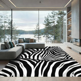 Bold Black White Striped Zebra Texture Rug