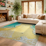 ODIKA Coastal Beach Surf Print Washable Area Rug - Non-Slip Low Pile Carpet