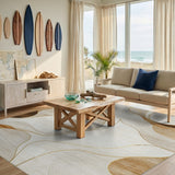 Abstract Beige Gold Wave Area Rug