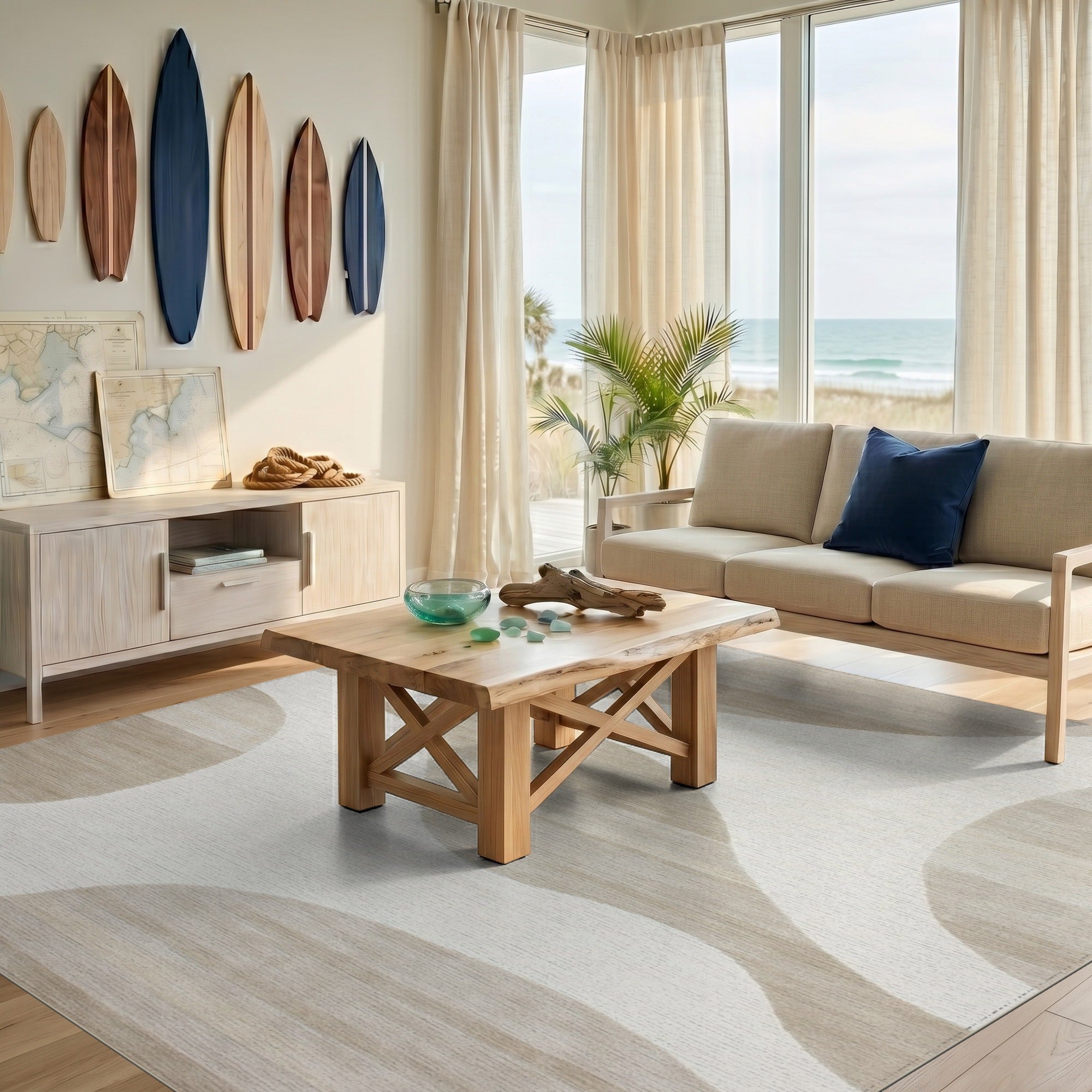 Abstract Wave Neutral Area Rug