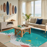 Teal Ocean Wave Splash Area Rug