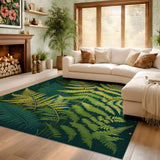 ODIKA Washable Dark Green Fern Botanical Area Rug - Low Pile Non-Slip Indoor Rug