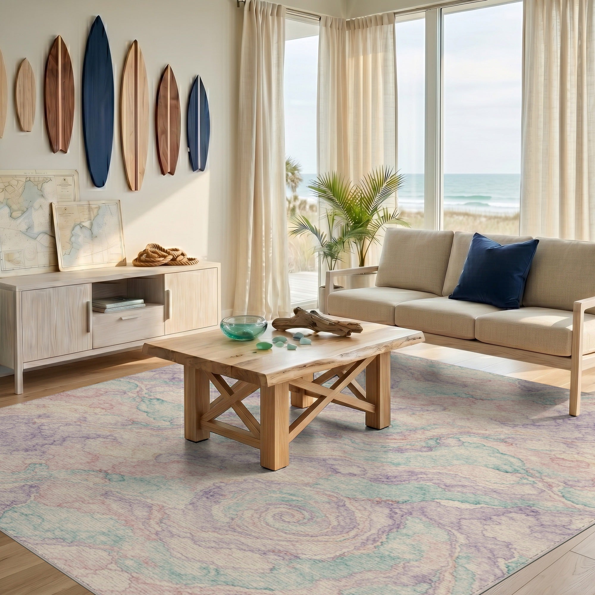 Pastel Swirl Spiral Washable Area Rug
