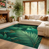 ODIKA Washable Tropical Leaf Emerald Green Area Rug, Non-Slip Low Pile Decor