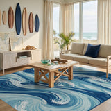 Blue Wave Swirl Coastal Area Rug