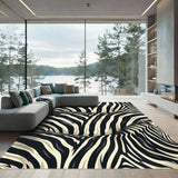 Cream Black Zebra Curving Stripes Rug